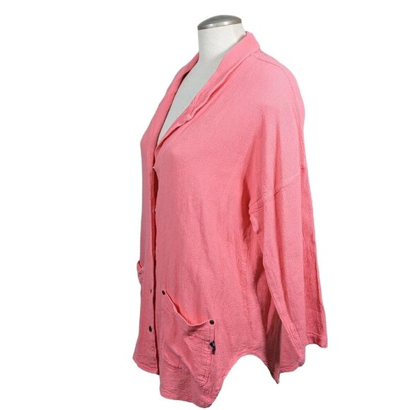 Womens Blazer Jacket Size Med Snap Front Caribbean Cotton Gauze Coral Pockets - Picture 3 of 6